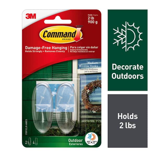 Command 2 lb. Medium Clear Outdoor Window Hooks (2 Hooks, 4 Water Resistant Strips)