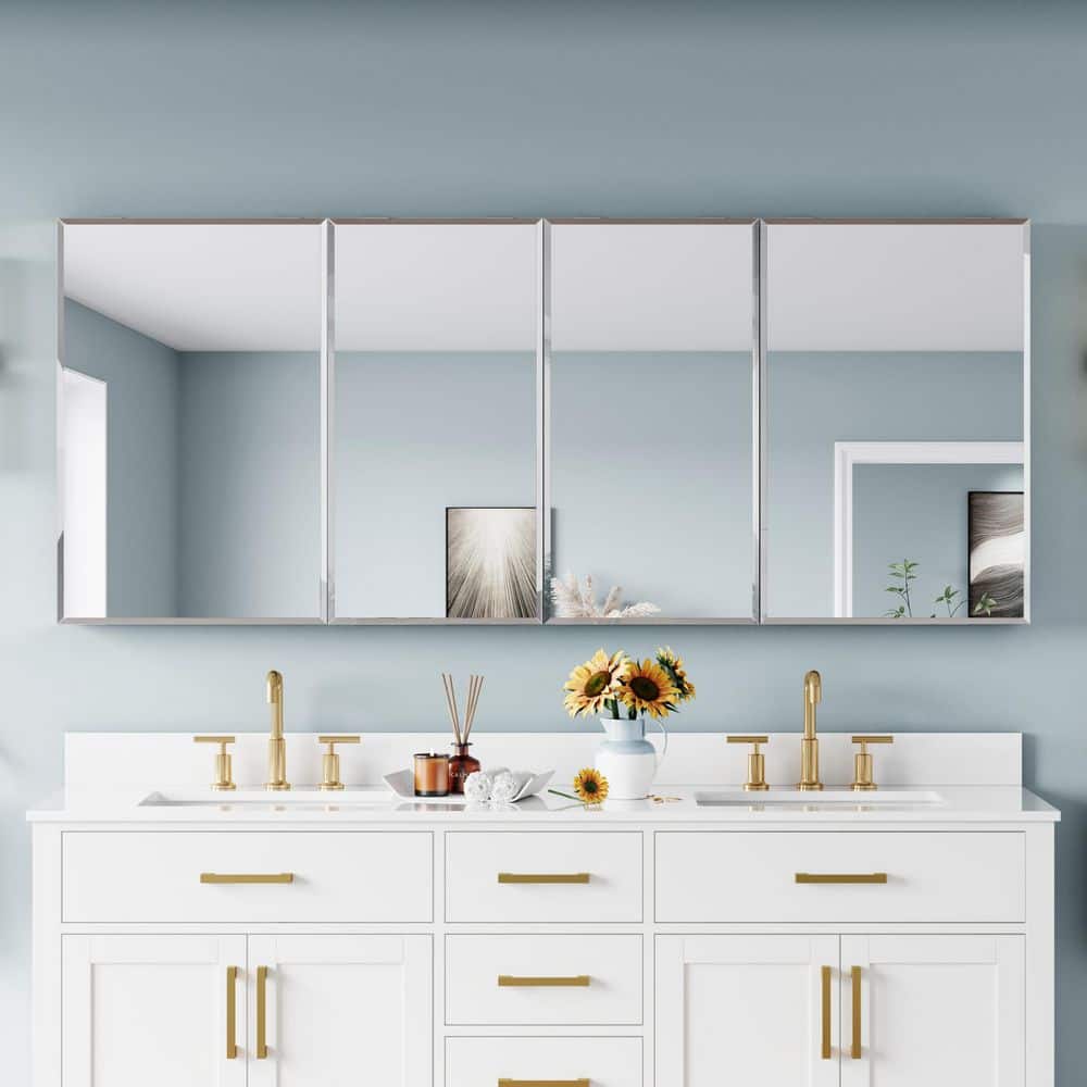 72 in. W x 30 in. H Bevel Rectangular Aluminum Combo Recess/Surface Mount Medicine Cabinet with Mirror, Soft Close Door price history on PriceWatchPro