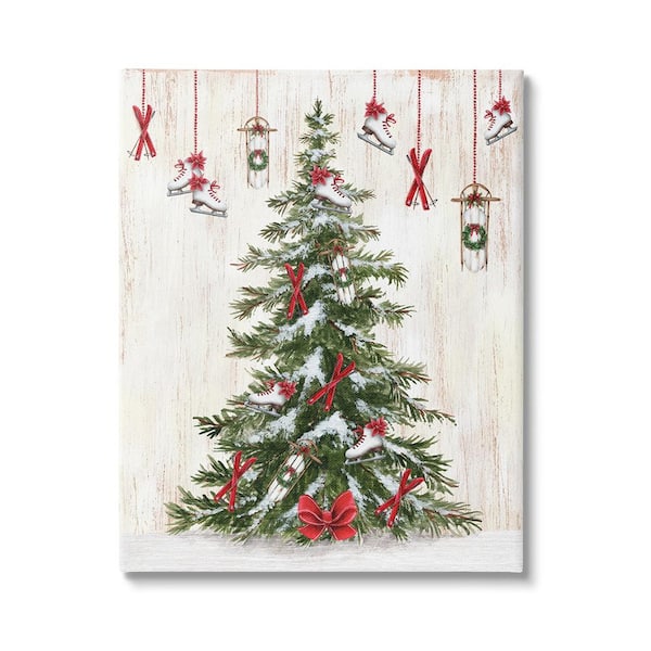 Stupell Industries Ice Skates and Sleds on Tree by Emma Leach 1-Piece Unframed Graphic Print Nature Poster Art Print 20 in. x 16 in.