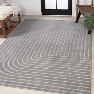 Odense High-Low Minimalist Angle Geometric Gray/Ivory 3 ft. x 5 ft. Indoor/Outdoor Area Rug