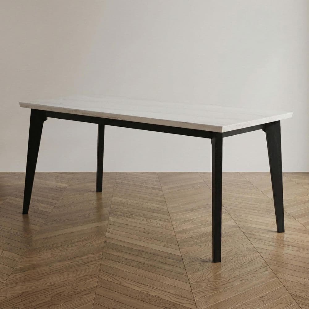 Mendy Modern White Rectangle Marble Top 70 in. 4 Leg Counter Height Dining Table Seats-6