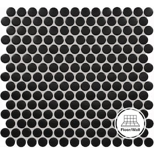 Restore Black 11 in. x 10 in. Glazed Ceramic Penny Round Mosaic Tile (12.45 sq. ft./Case)