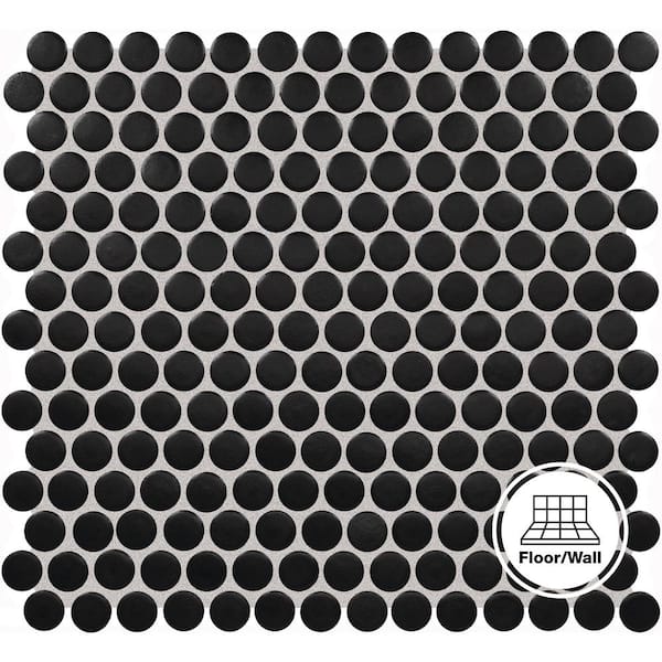Daltile Restore Black 11 in. x 10 in. Glazed Ceramic Penny Round Mosaic Tile (12.45 sq. ft./Case)