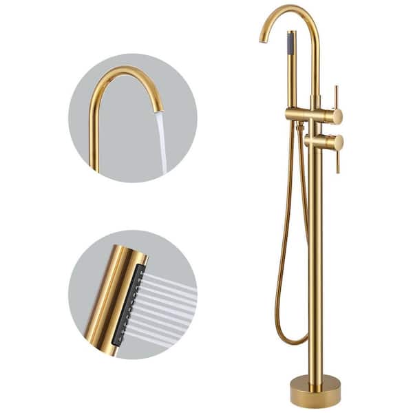 MTTCLE 2-Handle Claw Foot Freestanding Tub Faucet with All Mounting Hardware in Brushed Gold