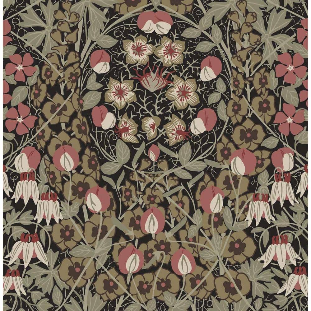 Ebony and Red Clay Floral Peel and Stick Wallpaper