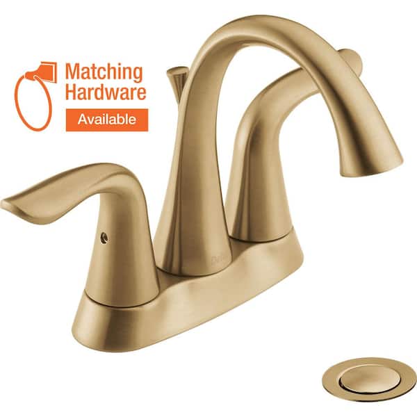Delta Lahara 4 in. Centerset 2-Handle Bathroom Faucet with Metal Drain Assembly in Champagne Bronze