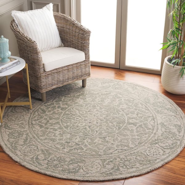 Micro-Loop 6 ft. x 6 ft. Light Blue/Beige Ornate Abstract Medallion Round Area Rug
