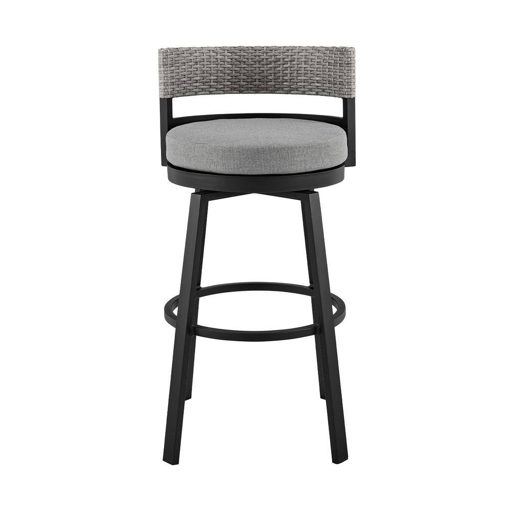Encinitas Gray Wicker and Aluminum Outdoor Counter Stool with Cushions