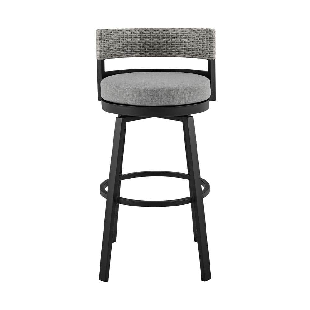 Encinitas 30" Gray and Black Outdoor Swivel Bar Stool
