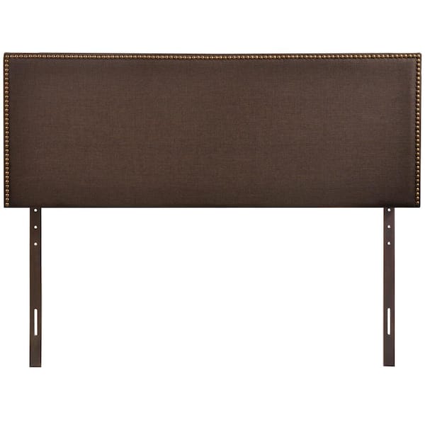 MODWAY Region Dark Brown Queen Nailhead Upholstered Headboard