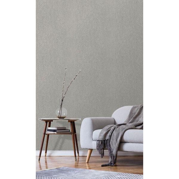 Silver Snake Print Textured Machine Washable, 57 sq. ft. Non-Woven Non- Pasted Double Roll Wallpaper