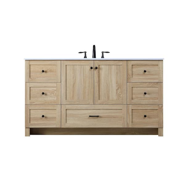 60 in W x 19 in. D x 34 in H Single Sink Bath Vanity in Mango Wood with Ivory White Engineered Marble Top