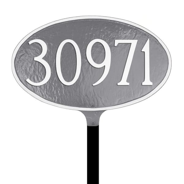 Classic Oval Small Address Sign Plaque with Lawn Stake - Gray/White