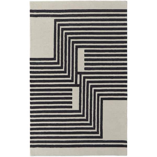 HomeRoots Gray, Black Abstract 2 ft. x 8 ft. Area Rug
