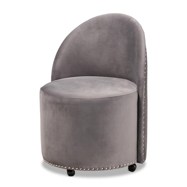 Baxton Studio Bethel Glam And Luxe Grey Velvet Fabric Upholstered Rolling Accent Chair, Rue Storage Swivel Vanity Stool