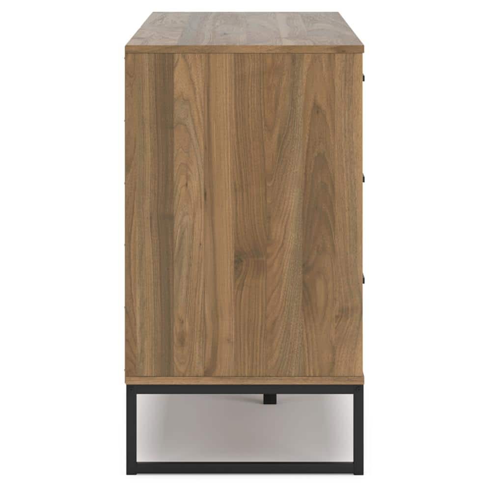 Honey Brown Mid-Century Modern 6-Drawer Dresser with Metal Legs