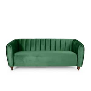 Missoula 77.25 in. Emerald and Walnut Polyester 3-Seats Sofa