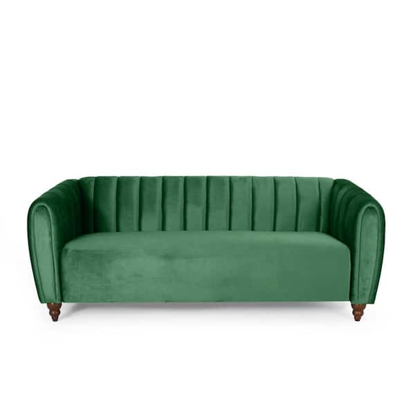 Noble House Missoula 77.25 in. Emerald and Walnut Polyester 3-Seats Sofa
