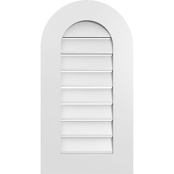 Ekena Millwork 16 in. x 30 in. Round Top White PVC Paintable Gable Louver Vent Functional