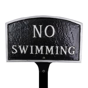 5.5 in. x 9 in. Small Arch No Swimming Statement Plaque Sign with Lawn Stake - Black/Silver