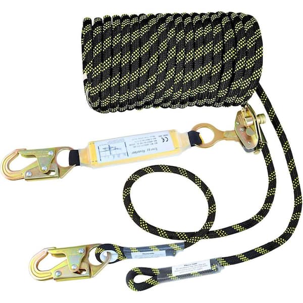 KIWDZFU 50 ft. Vertical Lifeline Assembly Polyester Roofing Ropes with Rope Grab Snap Hooks Shock Absorber for Safety