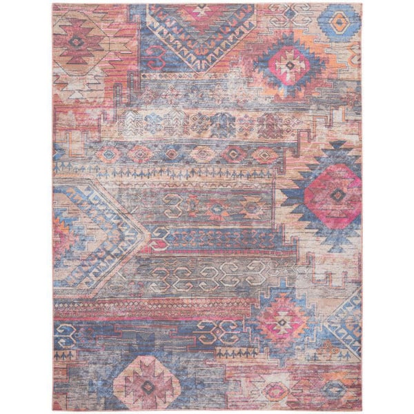 Unbranded Machine Washable Series 1 Multicolor 10 ft. x 14 ft. Distressed Traditional Area Rug
