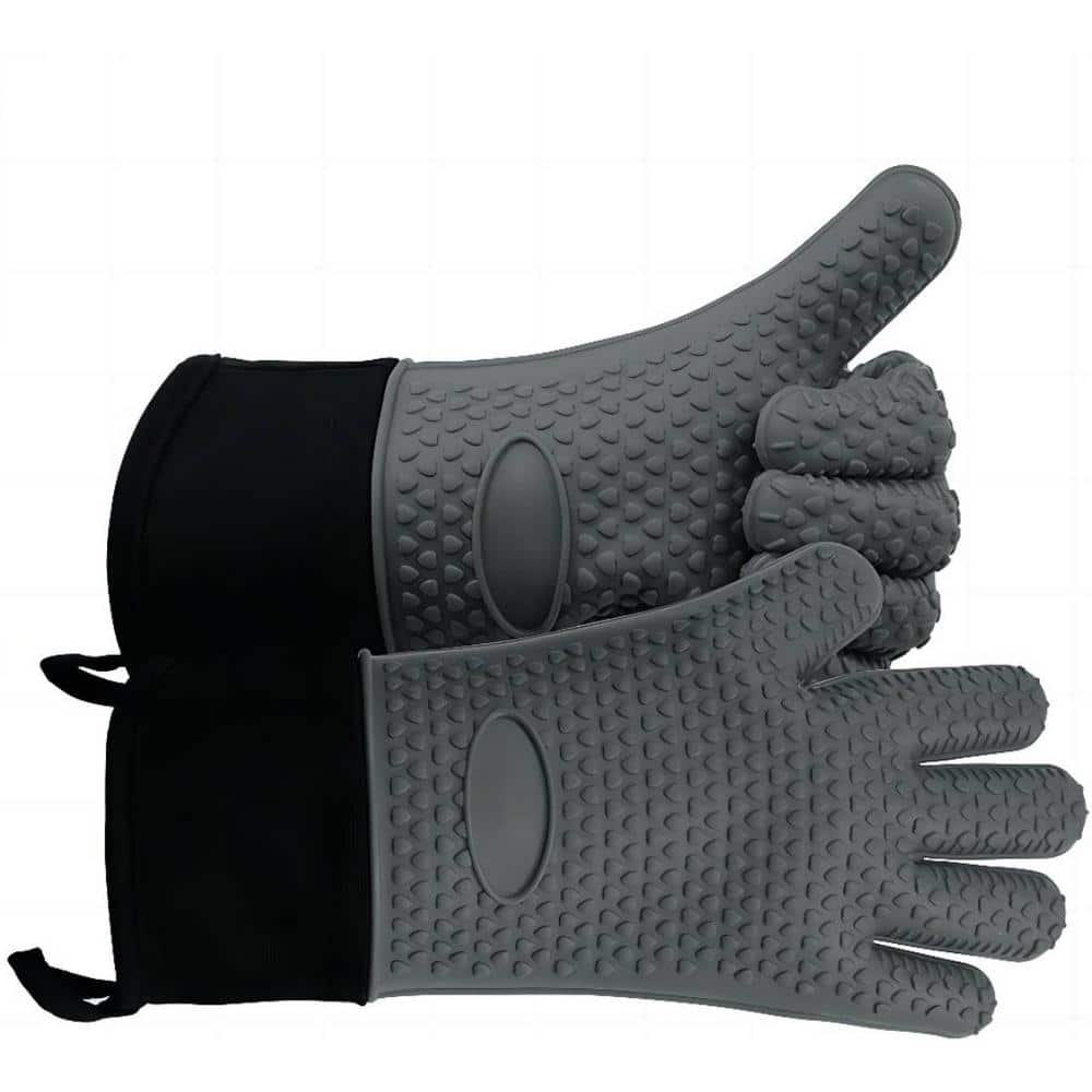 Heat-Resistant Silicone Oven Mitts with Non-Slip Grip - 11'' Waterproof and Durable Cooking Gloves Hot Mitts for Baking, Grilling, and Outdoor