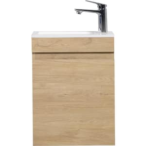 8.66 in. Single Sink Wall-Mounted Storage Floating Bath Vanity in Brown with White Ceramic Top Basin/Soft Close Doors