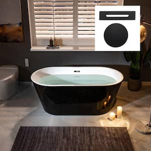 59 in. Acrylic FlatBottom Double Ended Bathtub with Matte Black Overflow and Drain Included in Black