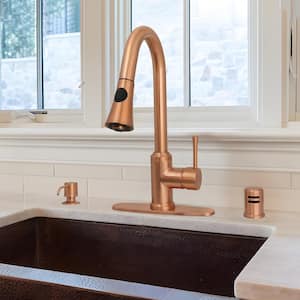 Single-Handle Pull Down Sprayer Kitchen Faucet with Deckplate in Brushed Copper