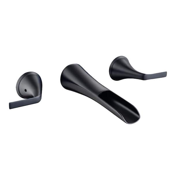 Staykiwi Double Handle Wall Mounted Bathroom Faucet in Matte Black