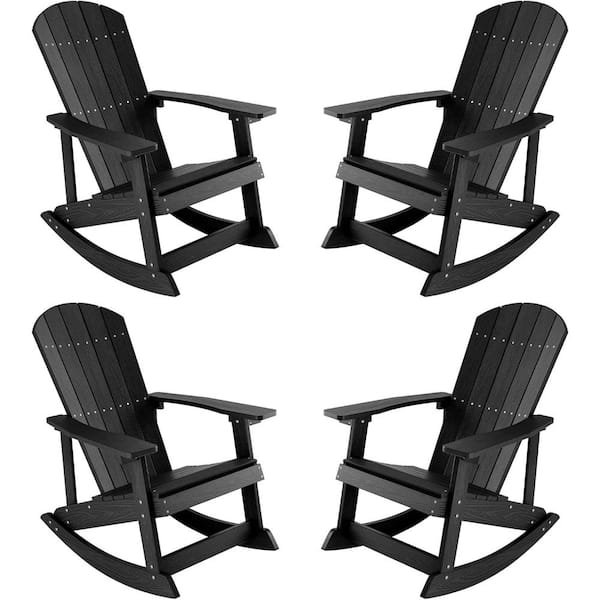 Mximu Black Plastic Oversized Adirondack Patio Outdoor Rocking Chair (4-Pack)