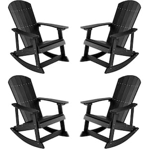 Black Plastic Oversized Adirondack Patio Outdoor Rocking Chair (4-Pack)