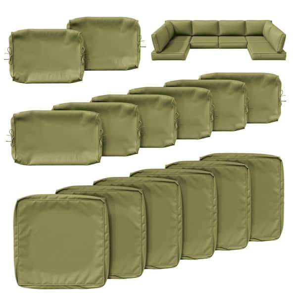 14-Piece Patio Cushion Covers Replacement with Zipper for Sectional Sofa, Slipcovers for Outdoor Cushions Light Green