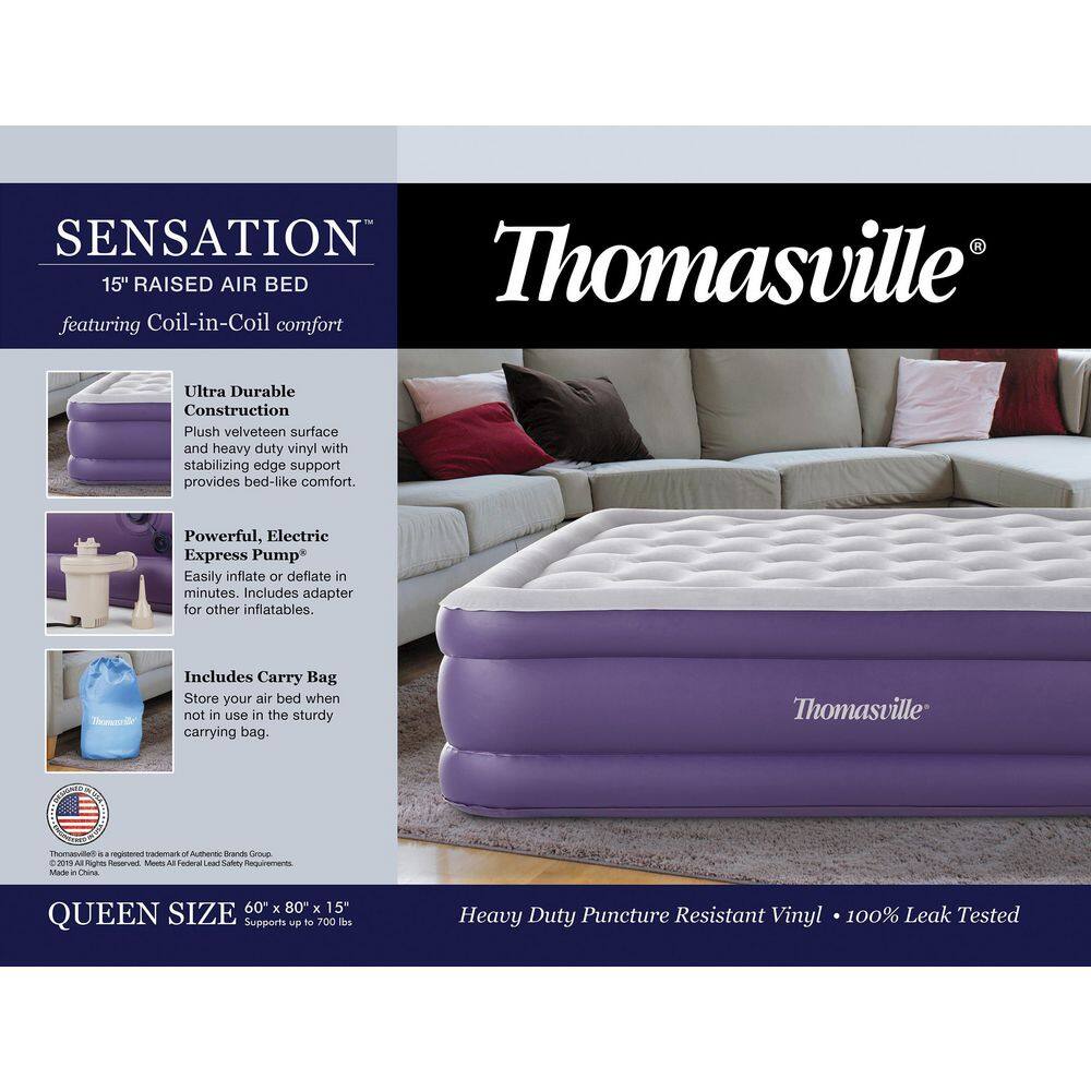 Thomasville Twin Purple Raised Air Mattress with Electric Pump