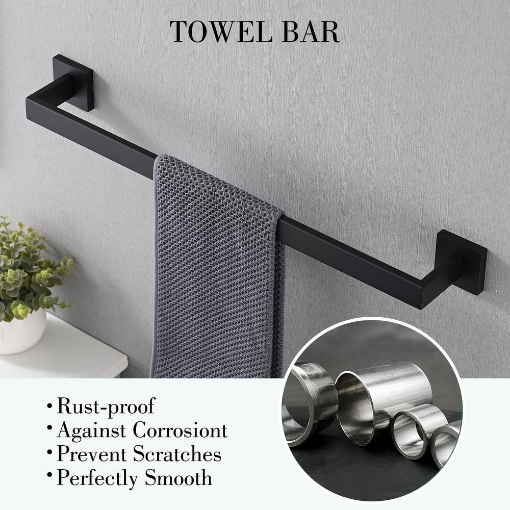 Matte Black Stainless Steel 5-Piece Modern Bathroom Hardware Set