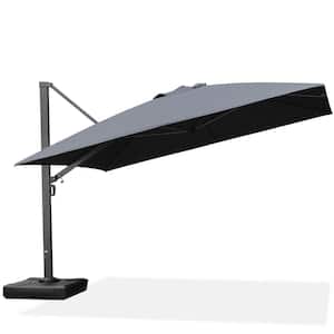 12 ft. Square Large Outdoor Aluminum Cantilever 360° Rotation Patio Umbrella with Base, Gray