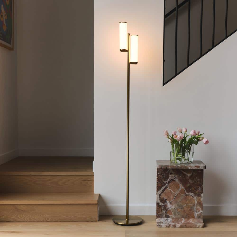 Gemini 64" Brass Mid-Century Modern 3-Way Dimming LED Floor Lamp