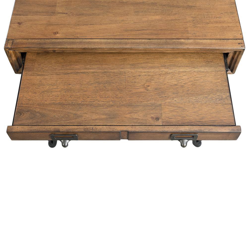 Industrial Charm Square End Table with Storage, Light Walnut & Metal