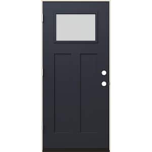 36 in. x 80 in. Right-Hand 1/4 Lite Craftsman Blanca Frosted Glass Black Fiberglass Prehung Front Door
