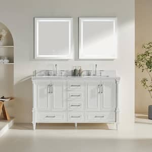 60 in. W x 22 in. D x 36 in. H Solid Wood Bath Vanity in White with White Cultured Marble Top, Double Sink, Assembled