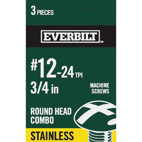 Everbilt #12-24 x 3/4 in. Combo Round Head Stainless Steel Machine Screw (3-Pack)