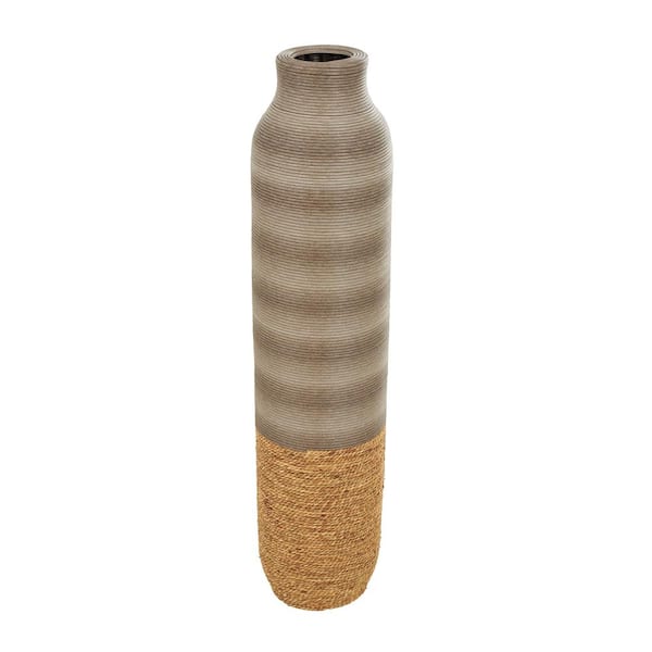 Litton Lane 40 in. Brown Handmade Ribbed Seagrass Decorative Vase with Coiled Seagrass Base
