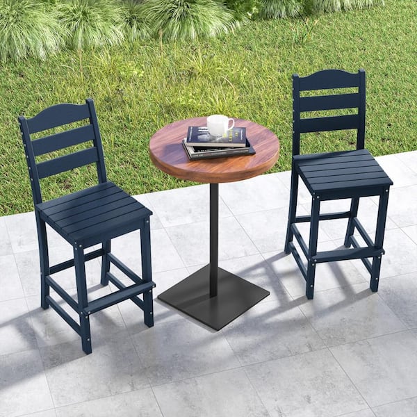 HDPE Outdoor Bar Stool Patio Tall Chair Backrest Footrest All Weather Navy (1-Pack)
