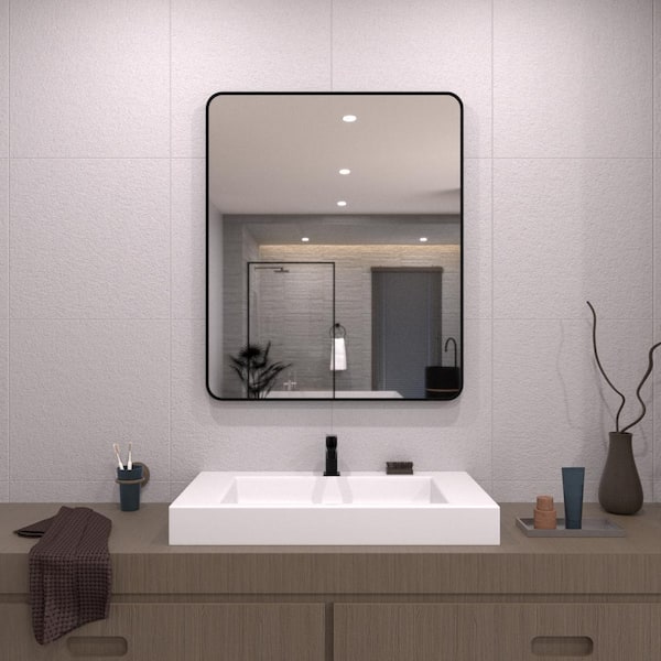 TaiMei 30 in. W x 36 in. H Rectangular Framed Wall Bathroom Vanity Mirror in Matte Black