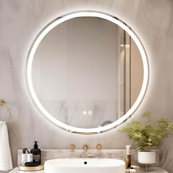 24 in. W x 24 in. H Round LED Anti-Fog Frameless Wall Mirror Bathroom Vanity Mirror With Front Light And Backlight
