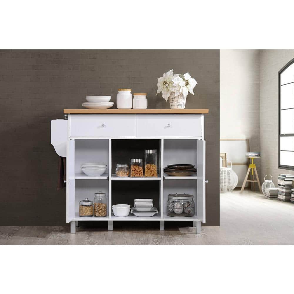 Elegant White Compressed Wood Kitchen Island with Spice and Towel Rack