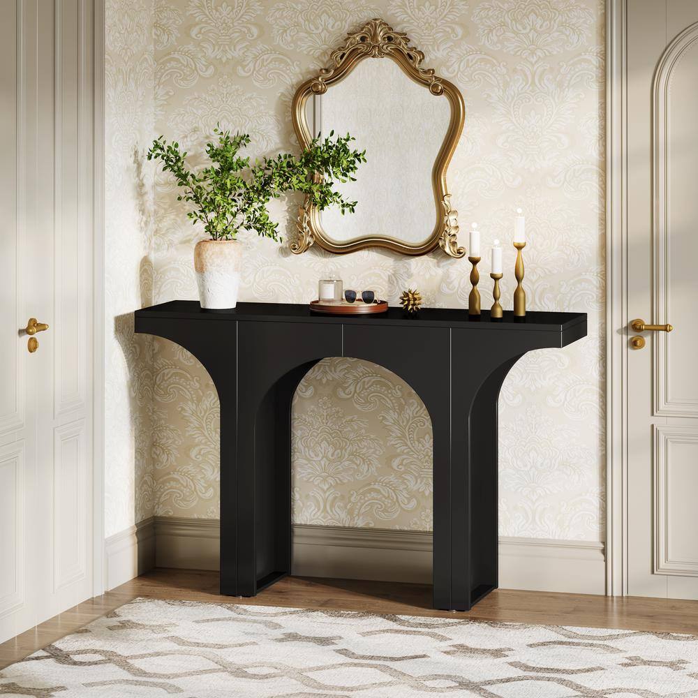 Black Wood 47-Inch Console Table with Arched Base