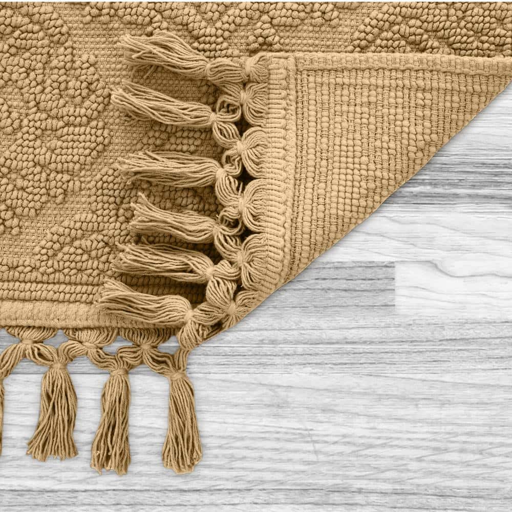 Linen Textured Cotton Fringe Rectangle Bathroom Rug