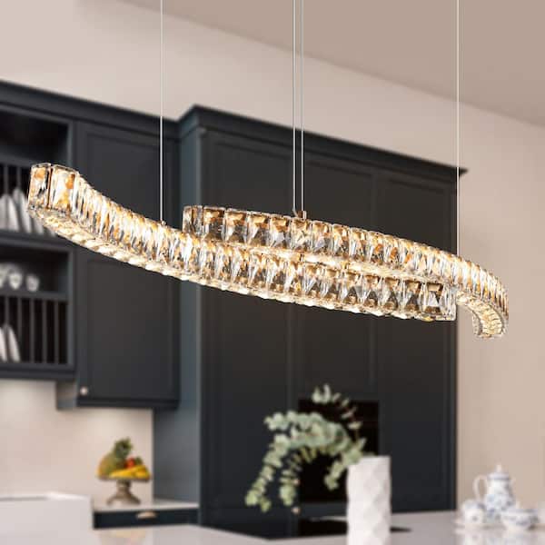 LNC Vaquita 2-Light Dimmable Integrated LED Plating Brass Crystal Chandelier for Dining Room